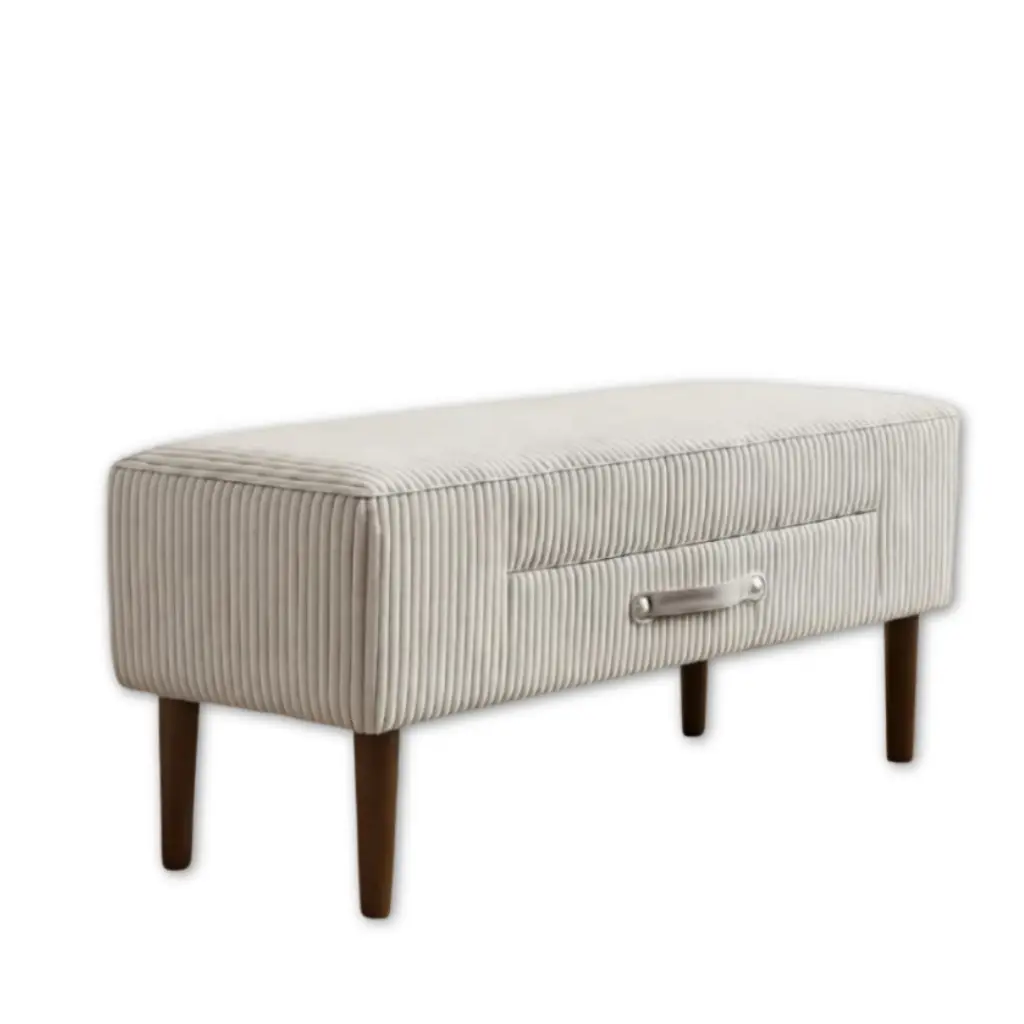 הדום + מגירה פסים – Pastel Cream Ribbed Ottoman with Drawer_converted