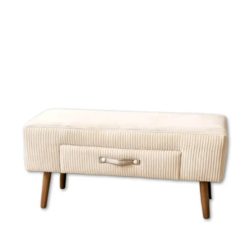 הדום + מגירה פסים – שמנת Pastel Cream Ribbed Ottoman with Drawer_converted